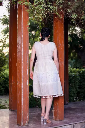 Hand work khadi cotton short dress