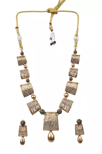 Designer green gold plated ad stone set