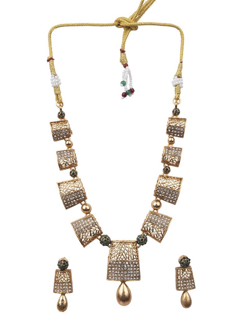 Designer green gold plated ad stone set