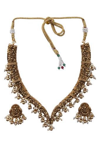 Gold plated pearl temple necklace se