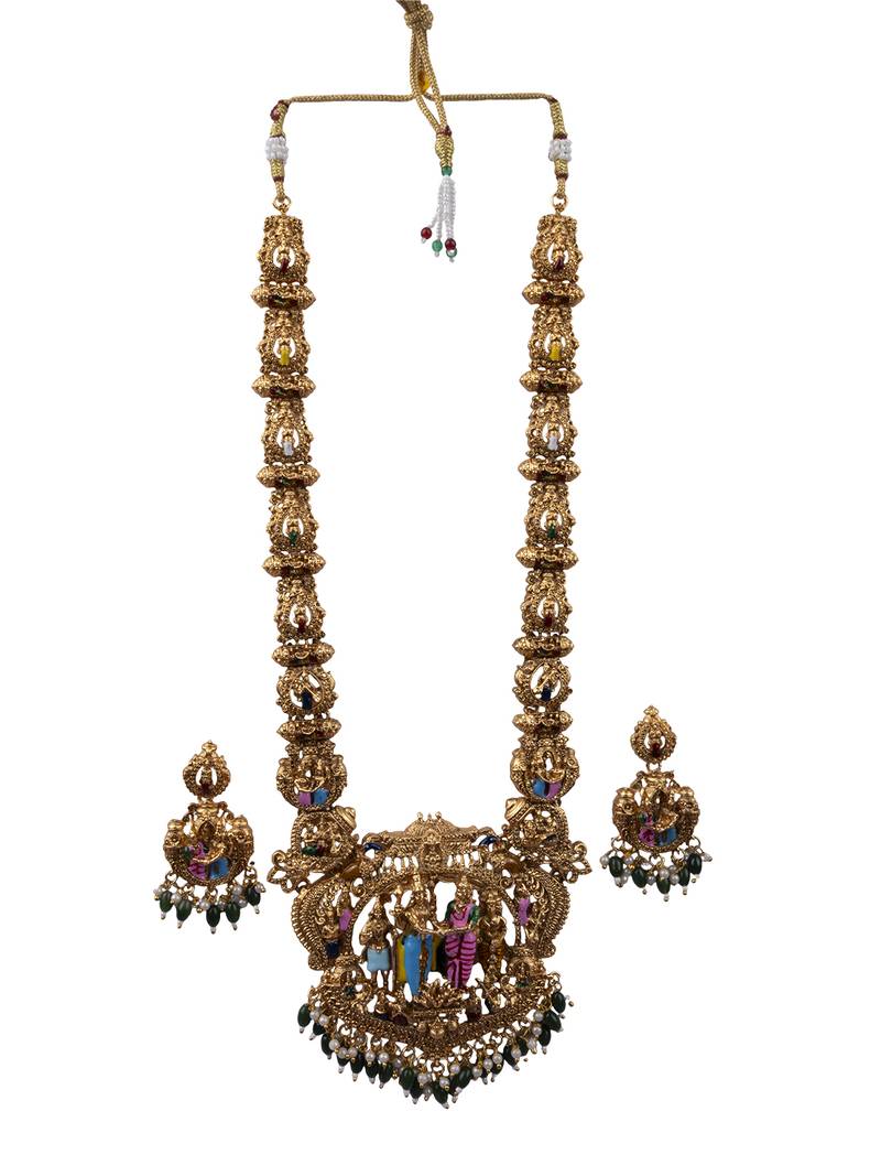 Heritage temple jewelry set south indian gold plated necklace set