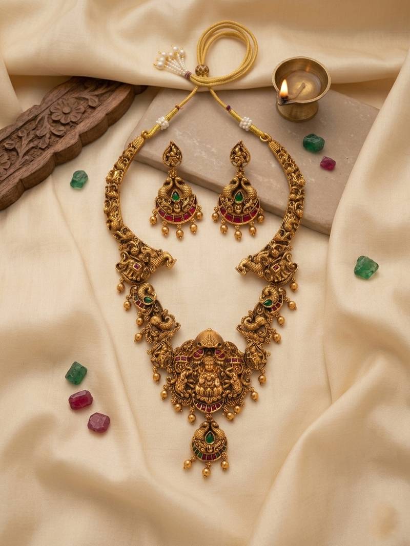 Traditional lakshmi temple necklace set