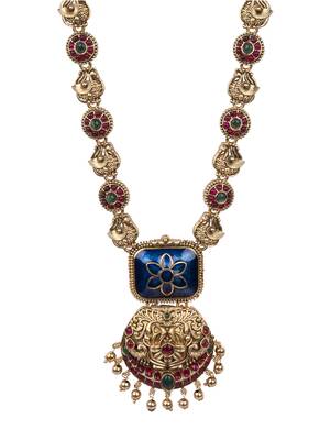 Temple jewelry set antique blue gold plated south indian style necklace set 2