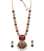 Temple jewelry set antique red gold plated south indian style necklace set