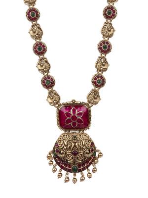 Temple jewelry set antique red gold plated south indian style necklace set 2