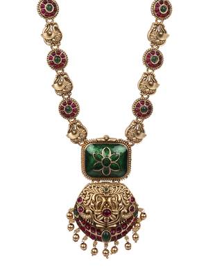 Temple jewelry set antique green gold plated south indian style necklace set 2
