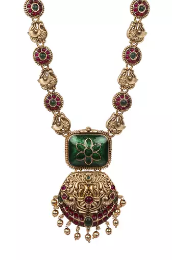 Temple jewelry set antique green gold plated south indian style necklace set