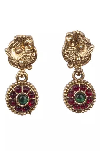 Temple jewelry set antique green gold plated south indian style necklace set