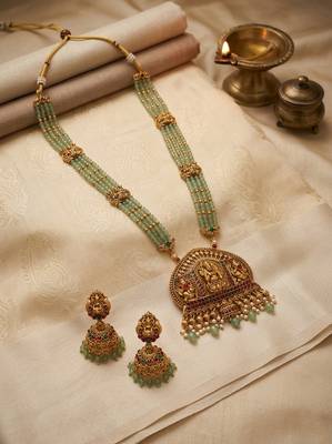 Temple design turquoise necklace set for women 1