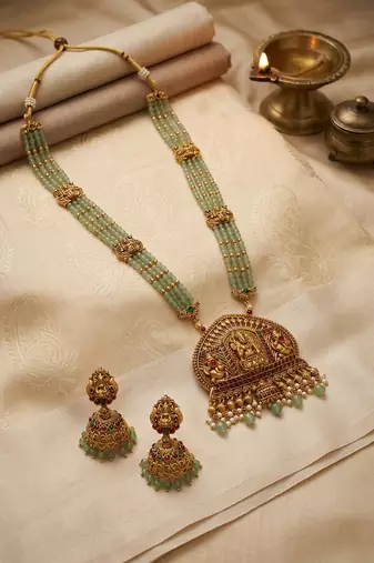 Temple design turquoise necklace set for women