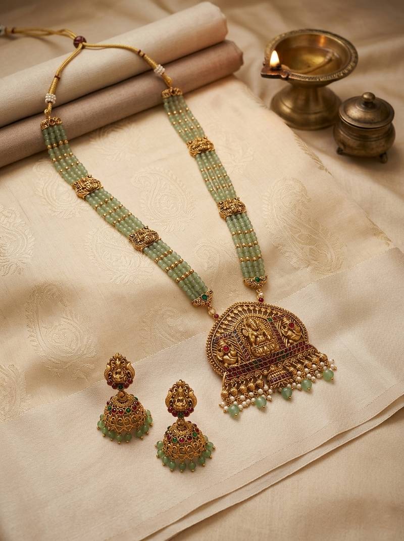 Temple design turquoise necklace set for women