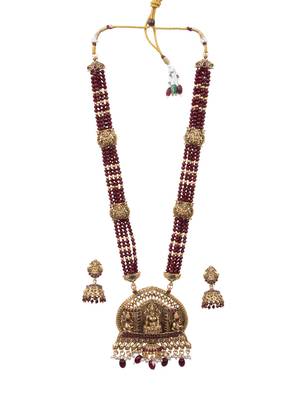 Temple design maroon necklace set for women 2