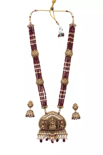 Temple design maroon necklace set for women