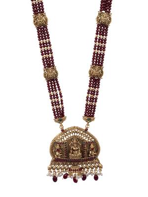 Temple design maroon necklace set for women 3