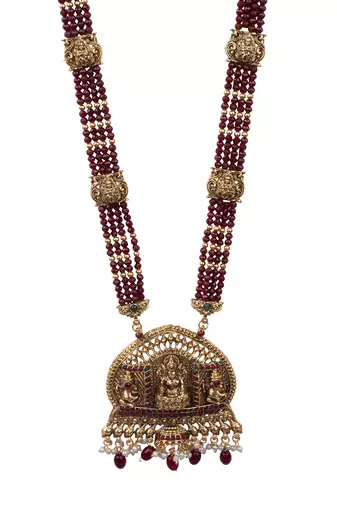 Temple design maroon necklace set for women