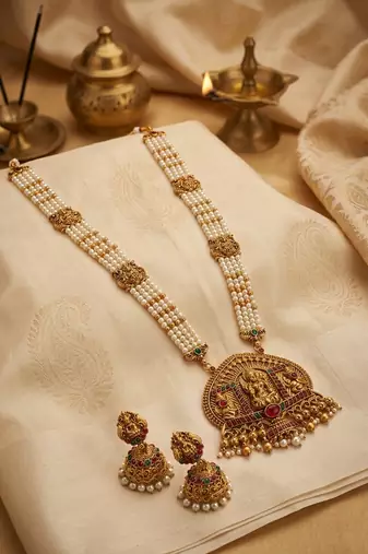 Temple design white necklace set for women