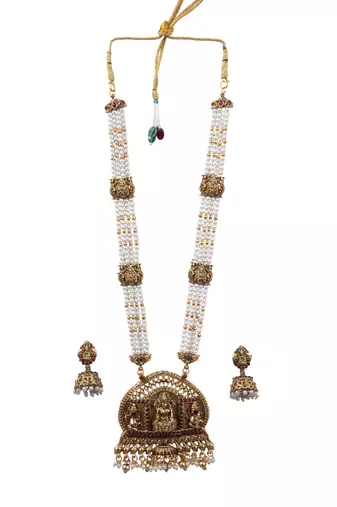 Temple design white necklace set for women