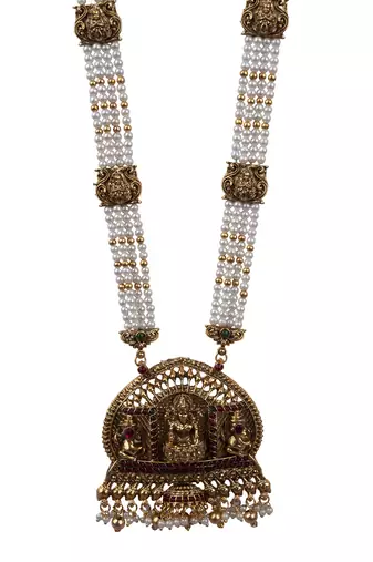 Temple design white necklace set for women