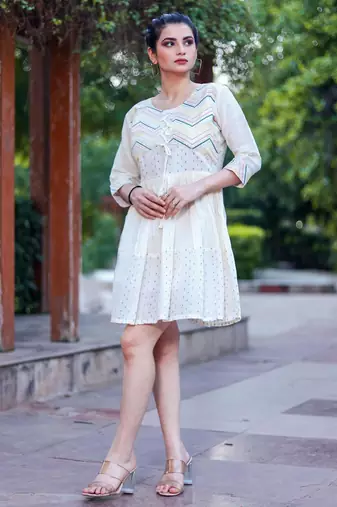 Hand work khadi cotton dress