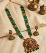 Temple design green necklace set for women