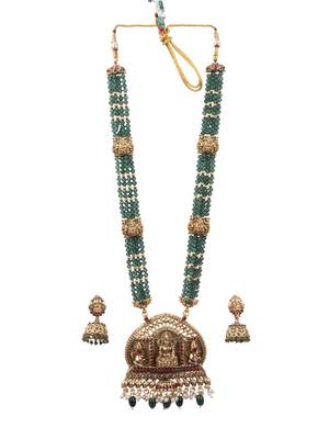 Temple design green necklace set for women 2