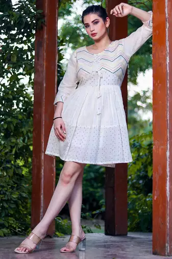 Hand work khadi cotton dress