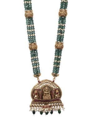 Temple design green necklace set for women 3