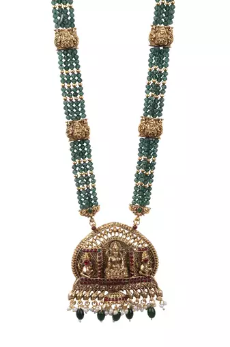 Temple design green necklace set for women