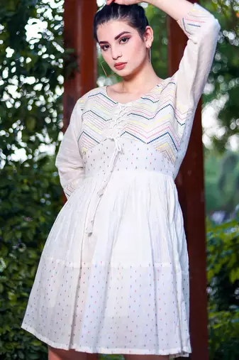 Hand work khadi cotton dress