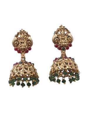 Temple design green necklace set for women 4