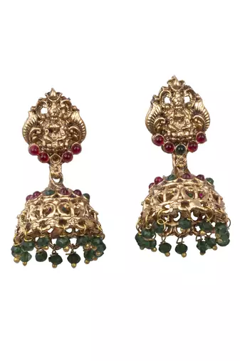 Temple design green necklace set for women