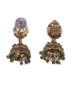 Temple design green necklace set for women 5