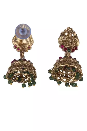 Temple design green necklace set for women