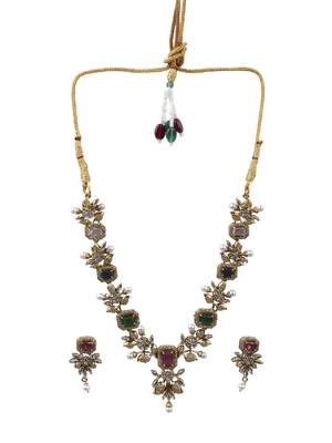 Rose gold plated multicolor ad necklace set 1
