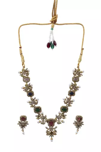 Rose gold plated multicolor ad necklace set