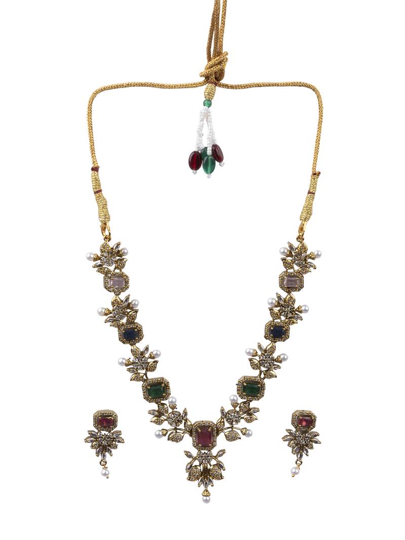 Rose gold plated multicolor ad necklace set