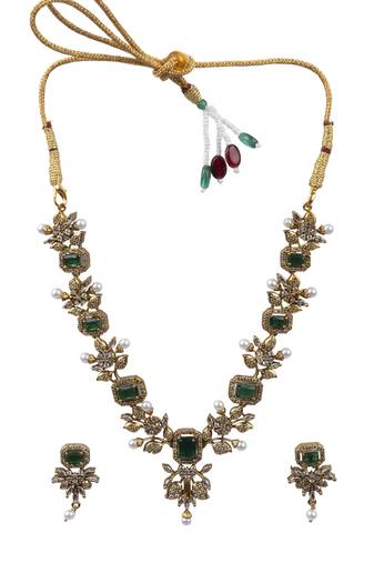 Rose gold plated green ad necklace set