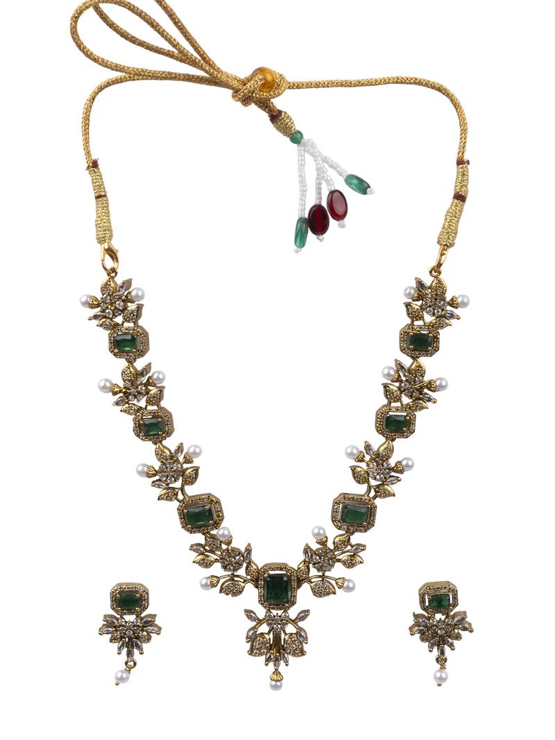 Rose gold plated green ad necklace set