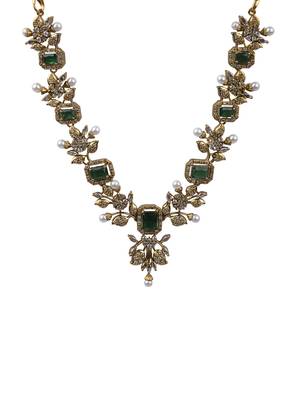 Rose gold plated green ad necklace set 2