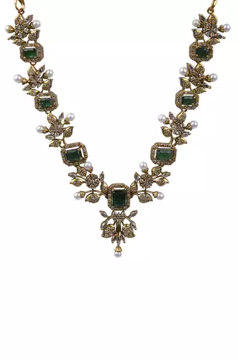 Rose gold plated green ad necklace set