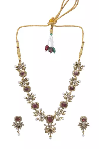 Rose gold plated red ad necklace set