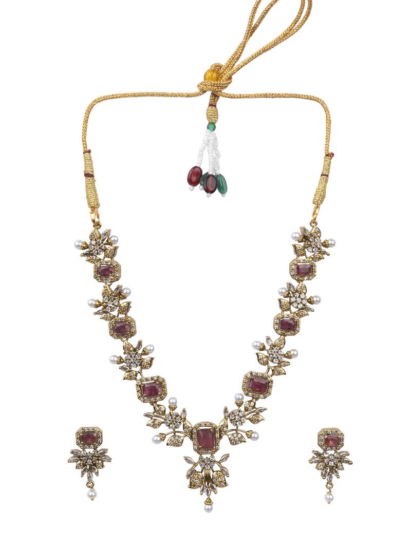 Rose gold plated red ad necklace set
