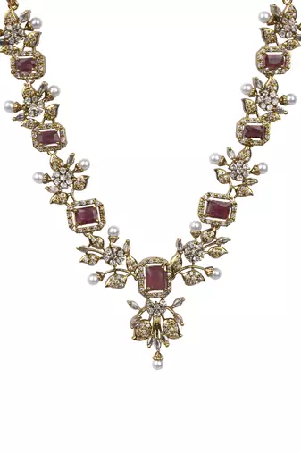 Rose gold plated red ad necklace set