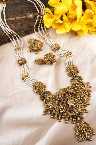 Antique finish white temple necklace set