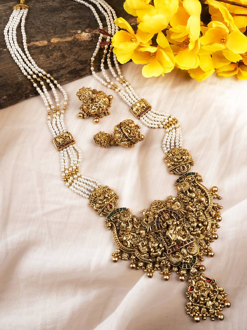 Antique finish white temple necklace set