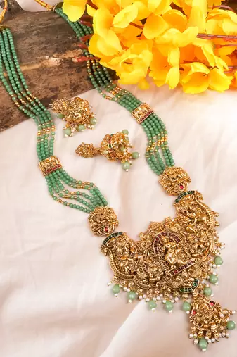 Antique finish green temple necklace set