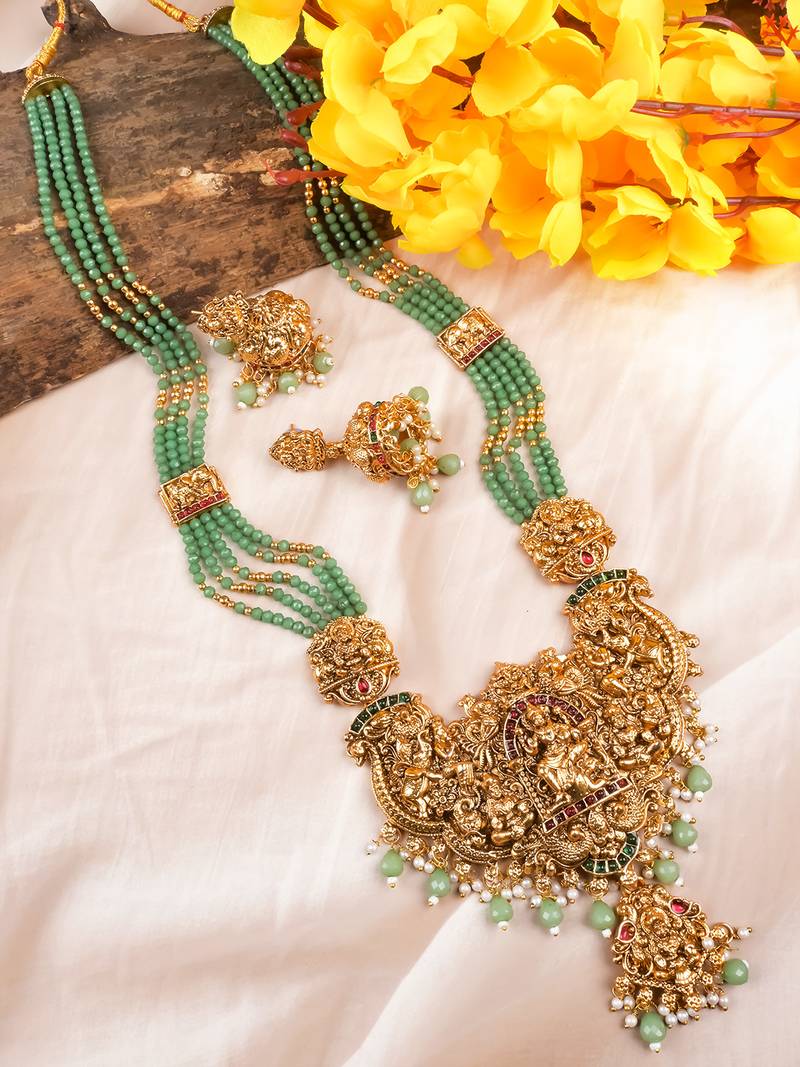 Antique finish green temple necklace set