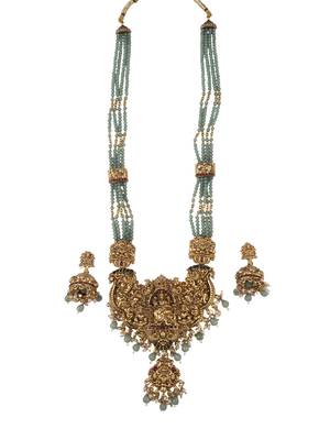 Antique finish green temple necklace set 2