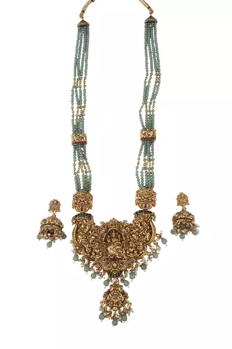 Antique finish green temple necklace set