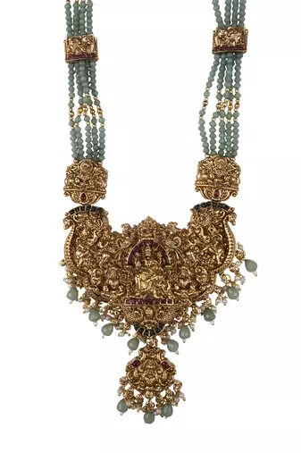 Antique finish green temple necklace set